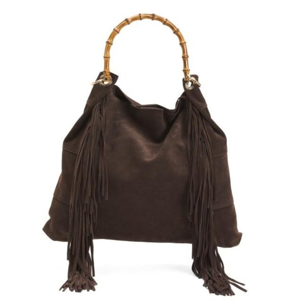 CLAUDIA Made In Italy Suede Fringe Hobo With Handle
